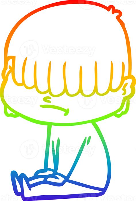 Rainbow Gradient Line Drawing Cartoon Boy With Untidy Hair 44965345 Png