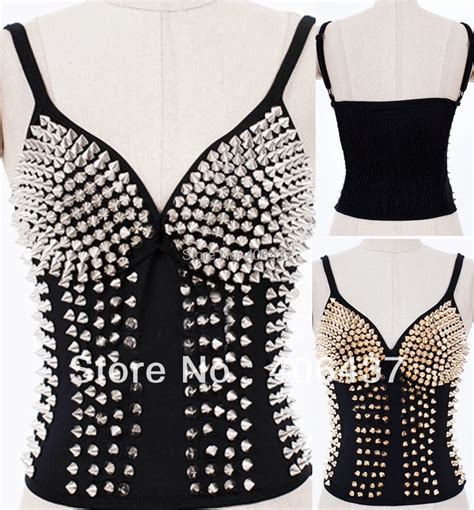 2016 New Hot Women Sexy Rivet Studs Punk Top Vest Stretch V Neck