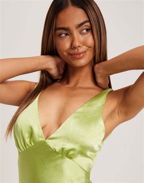 Buy Kiss The Sky 90s Supermodel Satin Midaxi Dress Lime