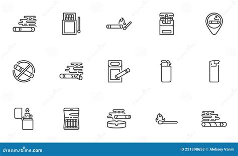 Cigarette Smoking Line Icons Set Stock Vector Illustration Of Line