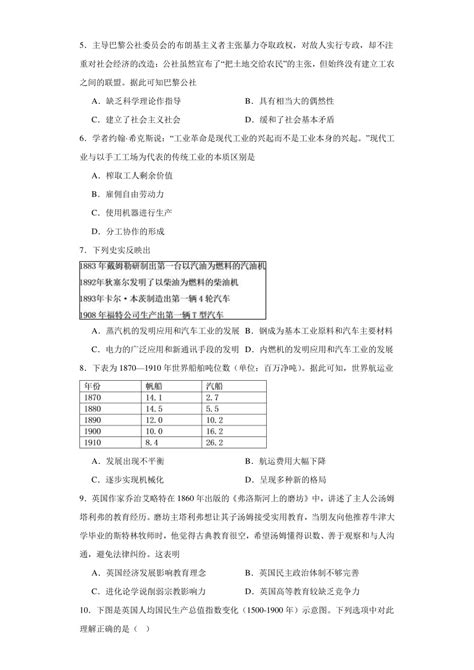 第五单元 工业革命与马克思主义的诞生 单元检测（含解析）21世纪教育网 二一教育