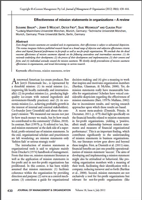 Neue Publikation Erschienen Effectiveness Of Mission Statements In