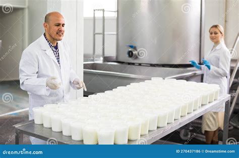 Workers On Cottage Cheese Production Stock Photo Image Of Cheese