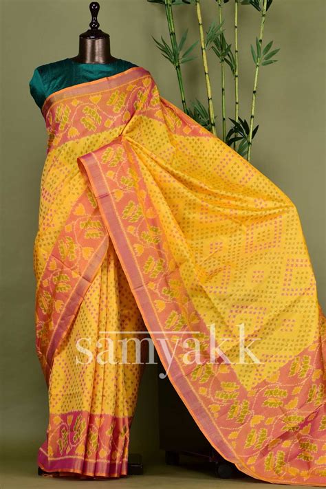 Mikado Yellow Woven Ikkat Silk Saree Ikkat Silk Sarees Saree Ikkat