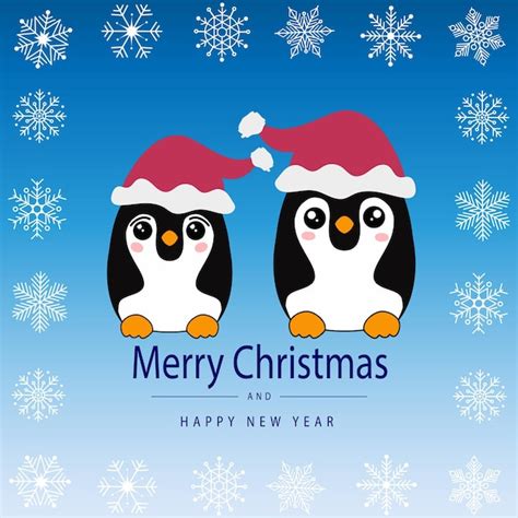 Premium Vector Beautiful Christmas Card Cute Penguins In The Style Of