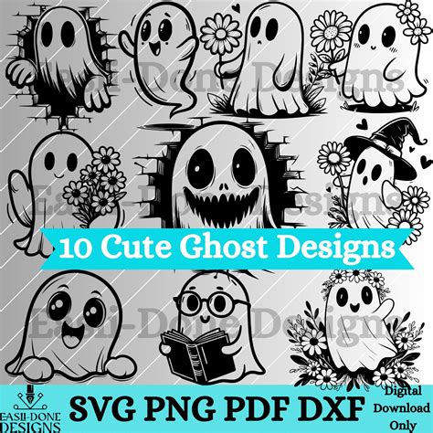 Cute Ghost Outline Bundle Svg Png Pdf And Dxf File Laser And Cut