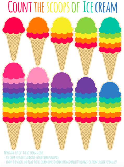 Learn Numbers Sequence And Counting Ice Cream Scoops Free Printable