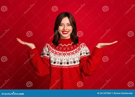 Photo Of Gorgeous Positive Nice Girl With Straight Hairstyle Wear Red