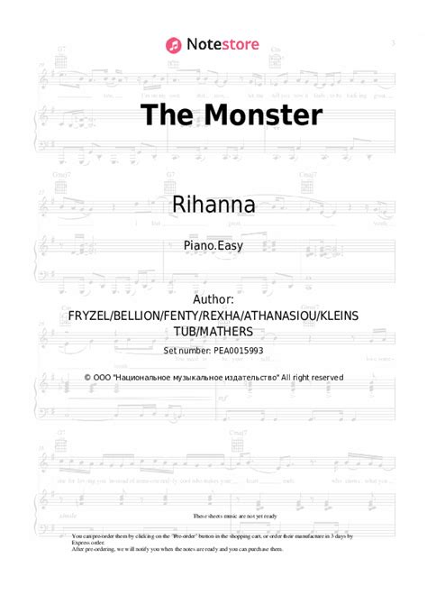 The Monster Piano Sheet Music Easy Eminem Rihanna In Note Piano Easy Sku Pea0015993