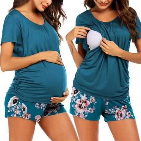 Avidlove Women Maternity Nursing Pajama Set Breastfeeding Sleepwear Set Double Layer Short