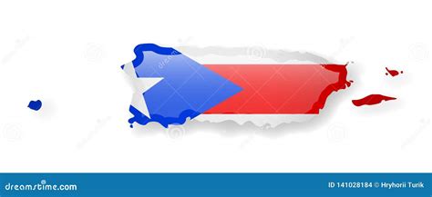 Puerto Rico Flag And Outline Of The Country On A White Background Stock