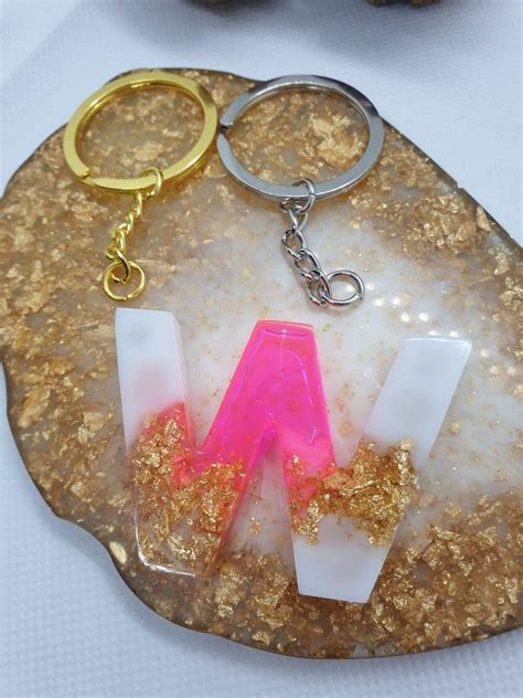 Personalized Custom Keychain Letter Epoxy Resin Initial Letter Wite