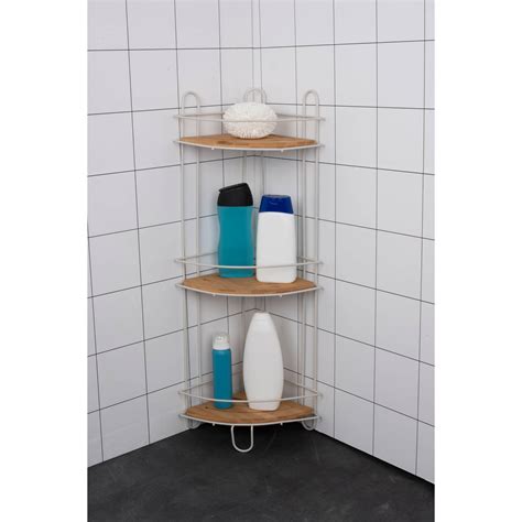 Doucherek Badkamerrek Hoek Metaal Bamboe 3 Laags 66 Cm Douche En