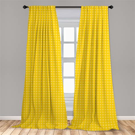 Yellow Curtains 2 Panels Set Hippie Flower Childrens 70s Retro Themed