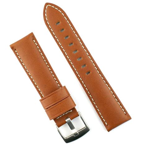 24mm Tan Calf Leather Watch Band White Stitch | B & R Bands