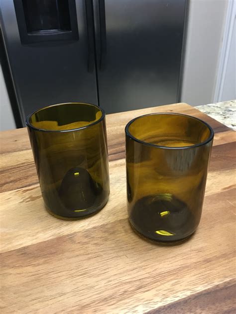 Upcycled Amber Tumbler Glasses Made From Reclaimed Wine Bottles By Reclamation Garage Potes