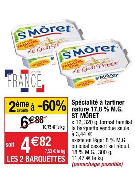 Promo Spécialité à Tartiner Nature 17 8 M g St Môret chez Cora