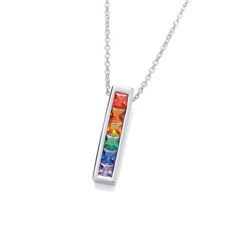 Silver Rainbow Cubic Zirconia Bar Necklace Cavendish French