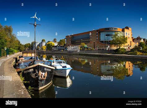 Uk Kent Maidstone Town Centre Boats Moored On River Medway Opposite