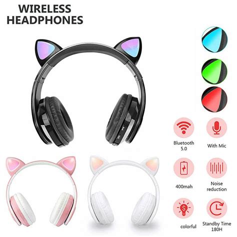 Treesine Auriculares Inalámbricos Bluetooth LED Para Gato Para Niñas