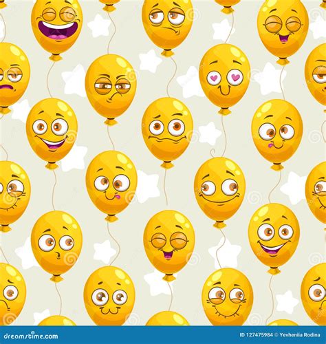 Seamless Pattern With Funny Cartoon Yellow Balloons Emoji Faces