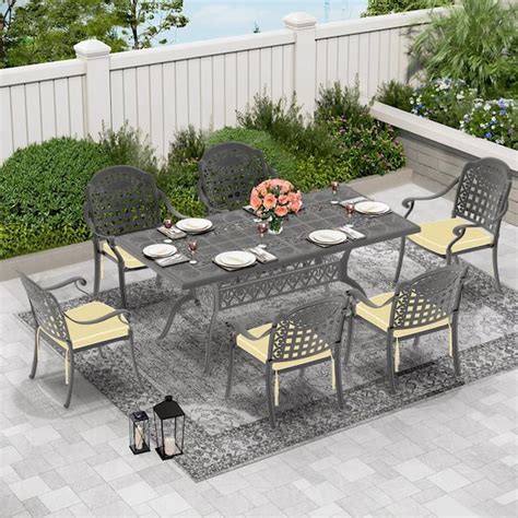 Runesay 7 Piece Set Of Cast Aluminum Patio Outdoor Dining Set With