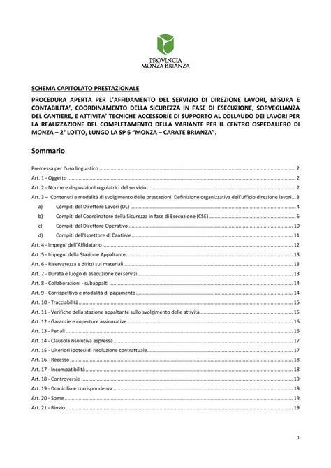 Pdf Schema Capitolato Prestazionale Procedura Schema Capitolato