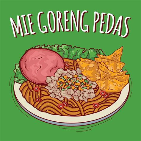 mie goreng pedas ilustración comida indonesia con estilo de dibujos