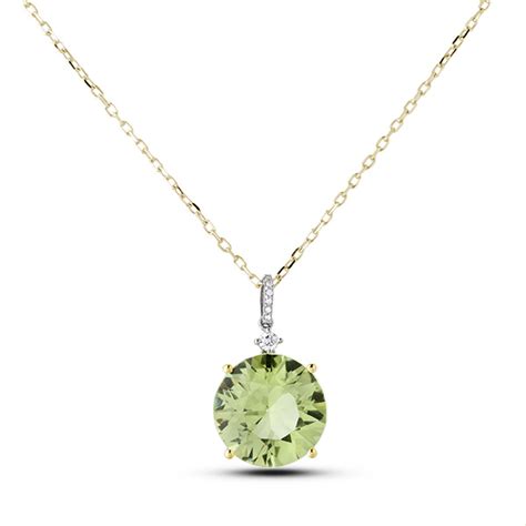 14 50 Ct Green Amethyst Canadian Diamond Pendant In 14K Yellow Gold