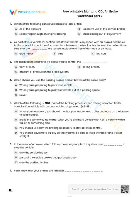 Free Printable Montana Cdl Air Brake Worksheet Part