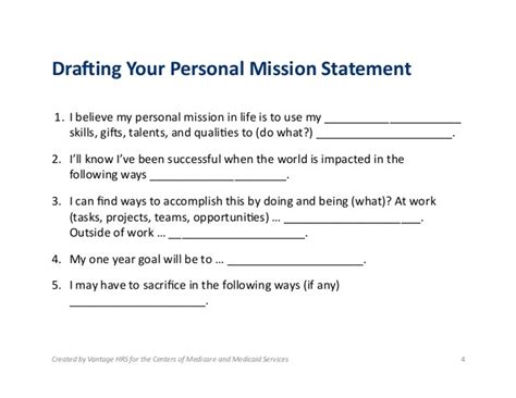 Mission Statement Worksheets