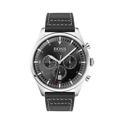 Hugo Boss Gents Pioneer Black Leather Strap Watch Watches From Faith