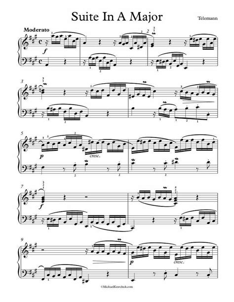 Free Piano Sheet Music – Suite In A Major – Telemann – Michael Kravchuk