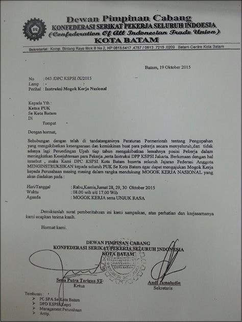 Contoh Surat Pemberitahuan Aksi Mogok Kerja Surat Lamaran Kerja The