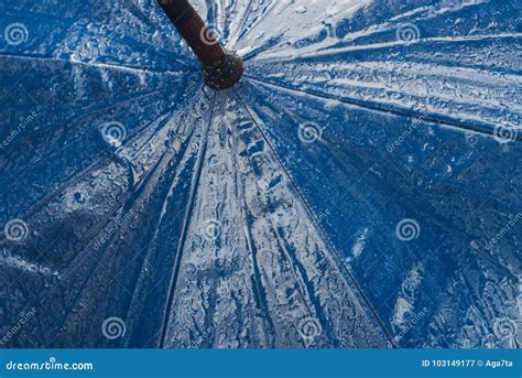 Umbrella In Rain With Water Drops Closeup Stock Image Image Of