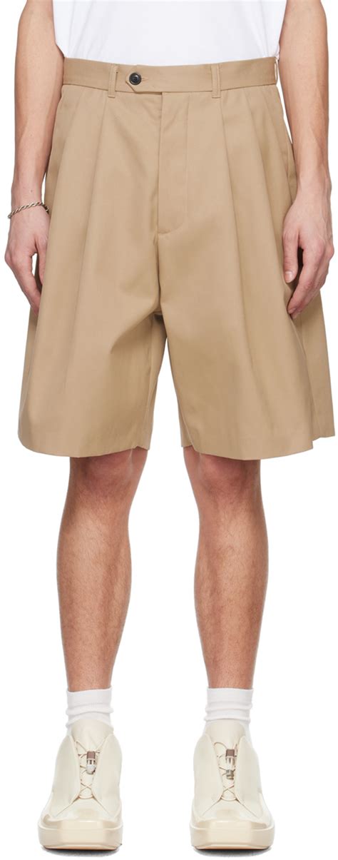 Beige Pleated Shorts By Lownn On Sale