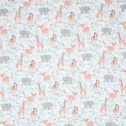 Tissu coton Dumbo motif éléphants zèbres et girafes Oeko tex