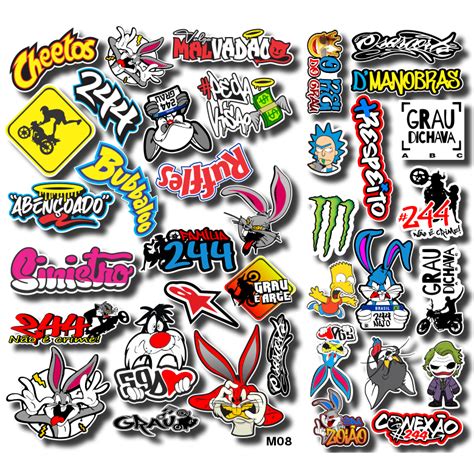 Mega Cartela De Adesivos 36 Unid M08B Para Bike Carro Moto Capacete