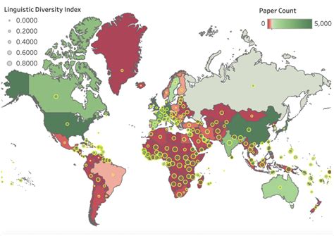 World-map showing variation of linguistic diversity (shown through ...