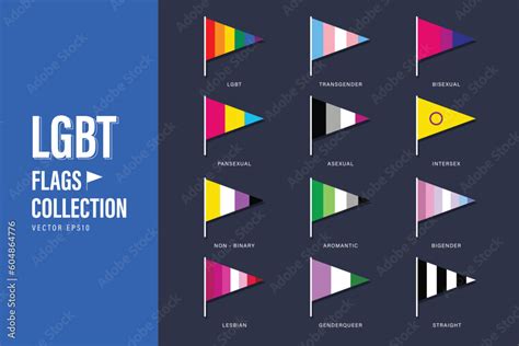 Sexual Identity Color Symbol Pride Flag Set Including Lgbt Transgender