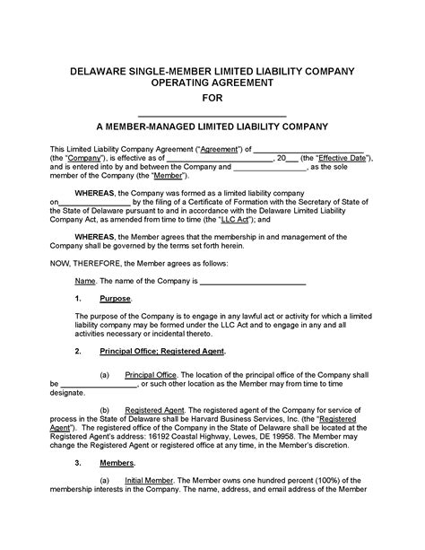 Free Delaware Single Member Llc Operating Agreement Templates