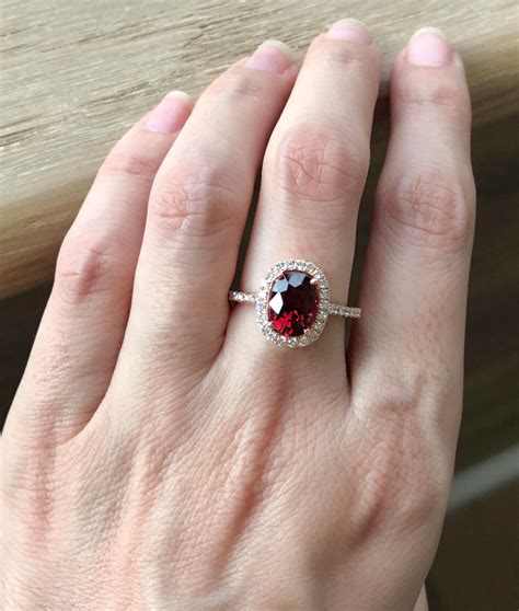 Oval Genuine Red Garnet Halo Engagement 14k Gold Ring 230ct Natural