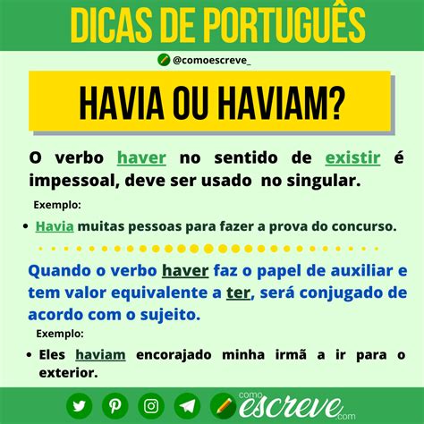 Havia Ou Haviam Muitas Pessoas Na Excursão - Havia ou haviam | Gramática, Ortografía, Aula de español