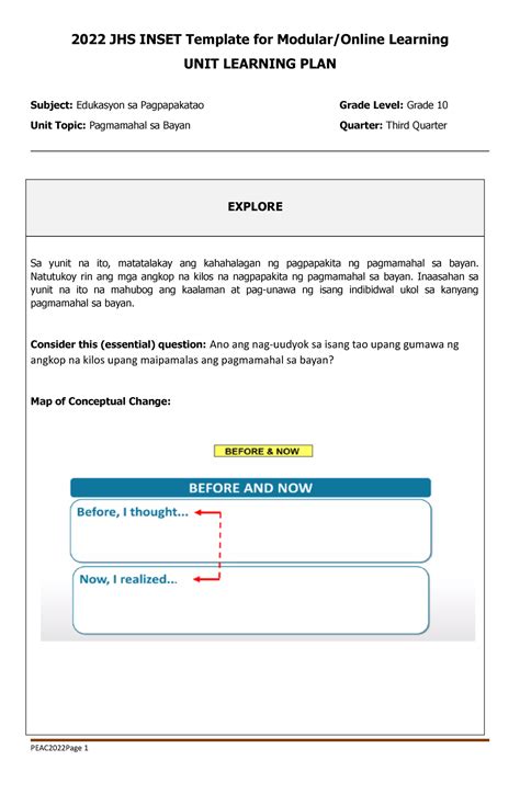 Group Peac Learning Plan Template Jhs Inset Template For