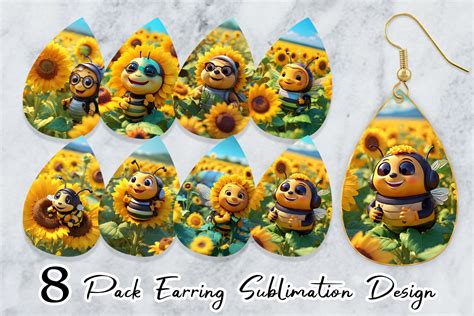 Earring D Cute Bee Sunflowers Graphic By Artnoy Creative Fabrica