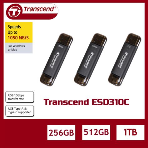 Jual SSD Transcend ESD310C Portable 256GB 512GB 1TB USB 3 2 USB C