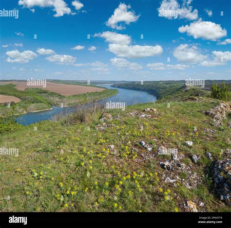 Amazing spring view on the Dnister River Canyon with picturesque rocks ...