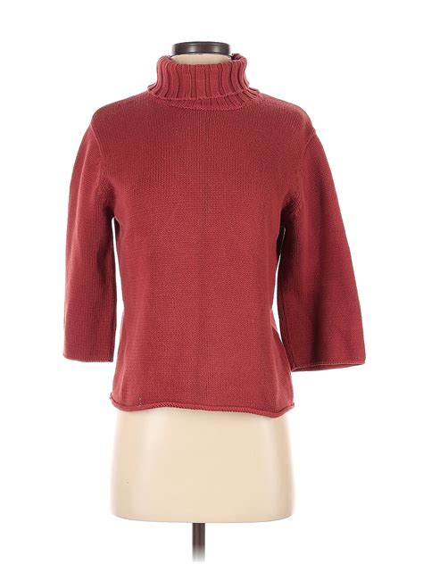 J Jill 100 Cotton Color Block Solid Burgundy Turtleneck Sweater Size S