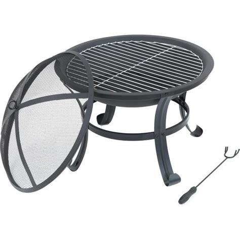 TAINO Brasero rond avec grille de barbecue Protection anti étincelles