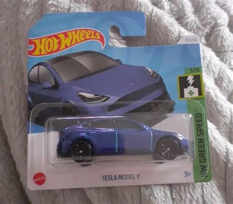 New Hot Wheels Blue Tesla Model Y Hw Green Speed